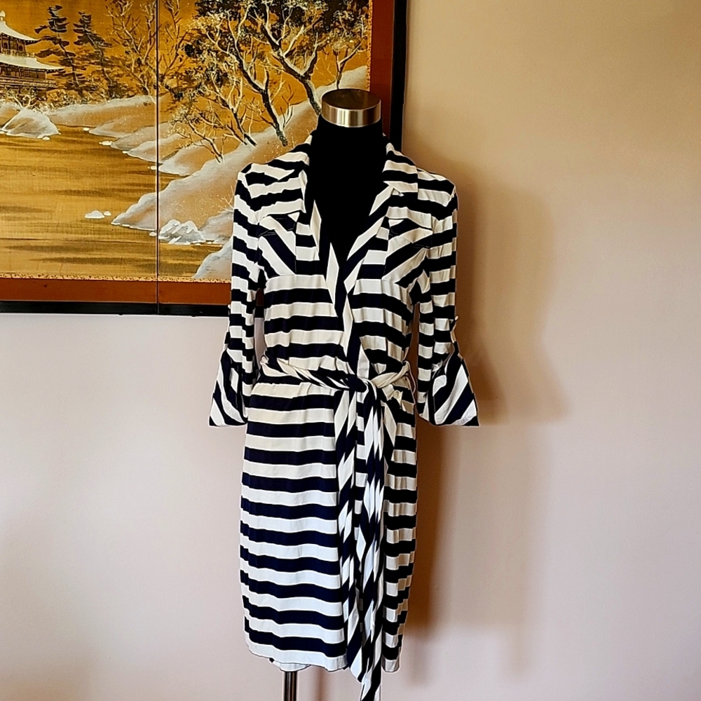 Soft Surroundings nautical wrap top dress women's M Navy Blue and white